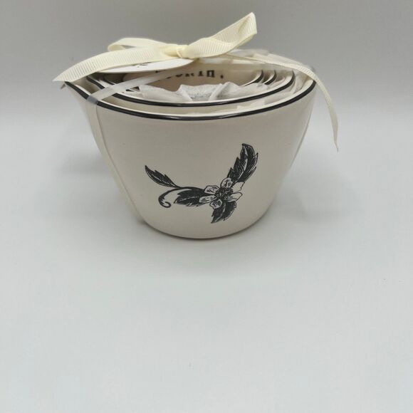 New Rae Dunn Black Rimmed FLORAL Measuring Cup Set of 4 - Picture 1 of 7